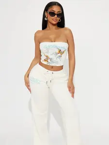 Matching Sets Butterfly Tube Top Pant Set - Ivory