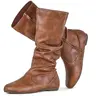 Women's Slouchy Round Toe Mid-Calf Zip-Up Boots - 12.5" Mid-Calf Fit, Steady Low Heel, Cushioned Insole, Rubber Sole, Casual, Effortless Wear, Secure Wear, Footwear Fashion, All-Season Everyday Shoes