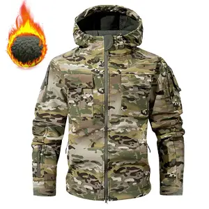 Men's Autumn And Winter Multi-Pocket Workwear Hooded Jacket, Fleece Waterproof Jacket, Fleece Fabric, Thickened Waterproof, Wear-Resistant, Cold-Proof Warm Workwear Outdoor Softshell Coat