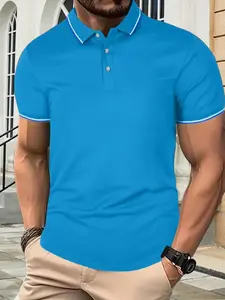 Men's Regular Fit Plain Contrast Trim Polo Shirt, Casual Short Sleeve Collared Top for Summer, Fashion Men's Clothes for Daily Wear