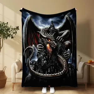 Castle Dragon Pattern Blanket, Soft Comfortable Throw Blanket, Cool Bedroom Bedding Blankets, Warm Napping Blanket For Home Office Travel
