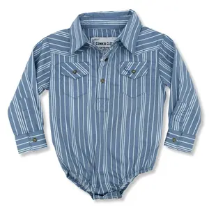 Vintage Blue Stripe Long Sleeve Pearl Snap Onesie