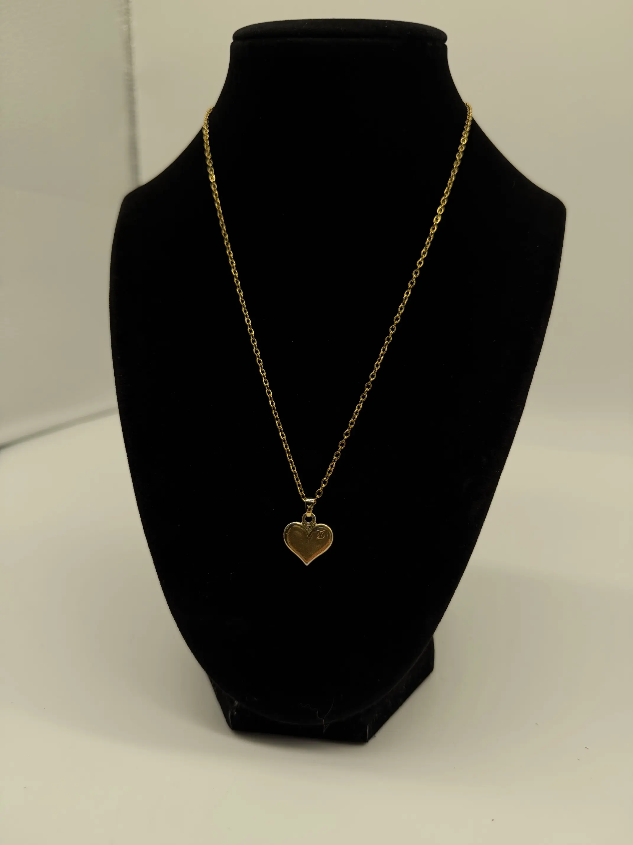 Pre-owned Louis Vuitton Gold Tone Metal Bag Accessories Up Cycled/Handmade LV Gold Toned Heart on Stainless Steel Necklace