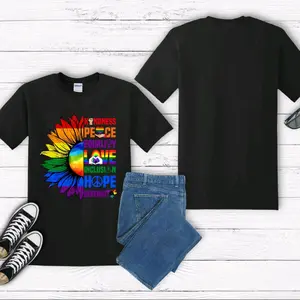 Kindness, Peace, Love & Equality Graphic Tee – Rainbow Sunflower Pride Shirt – Inclusion & Diversity Shirt – Unisex Statement T-Shirt