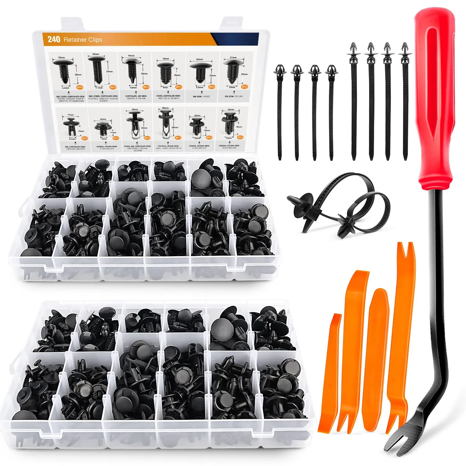 Car Retainer Clips Kit, 12 Popular Sizes Nylon Auto Push Pin Rivets with Fastener Remover