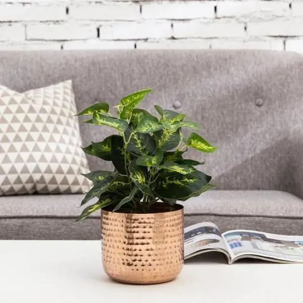 Round Hammered Style 6 Inch Copper Metal Planter Pot
