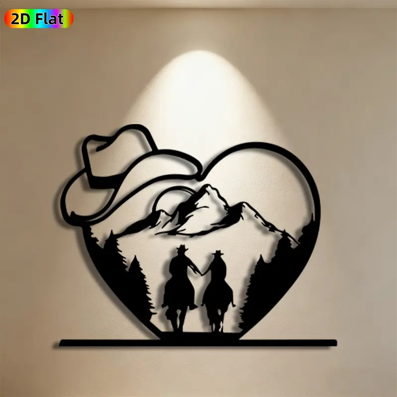 1pc Cowboy Heart Metal Wall Art,Cowboy Heart Statue Mural, Ideal Gift for Valentine's Day, Wedding, Western Decor Enthusiasts, Rust-Resistant Metal Wall Decor Wall Sculptures, Perfect for Bedroom Wall & Garden Fence, Romantic Home Decor