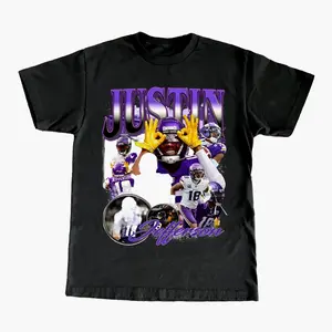 Vintage Justin Jefferson Shirt, Football Tee, Custom Vintage Design, 90s Graphic Tee, Unisex, Retro, Team T Shirt