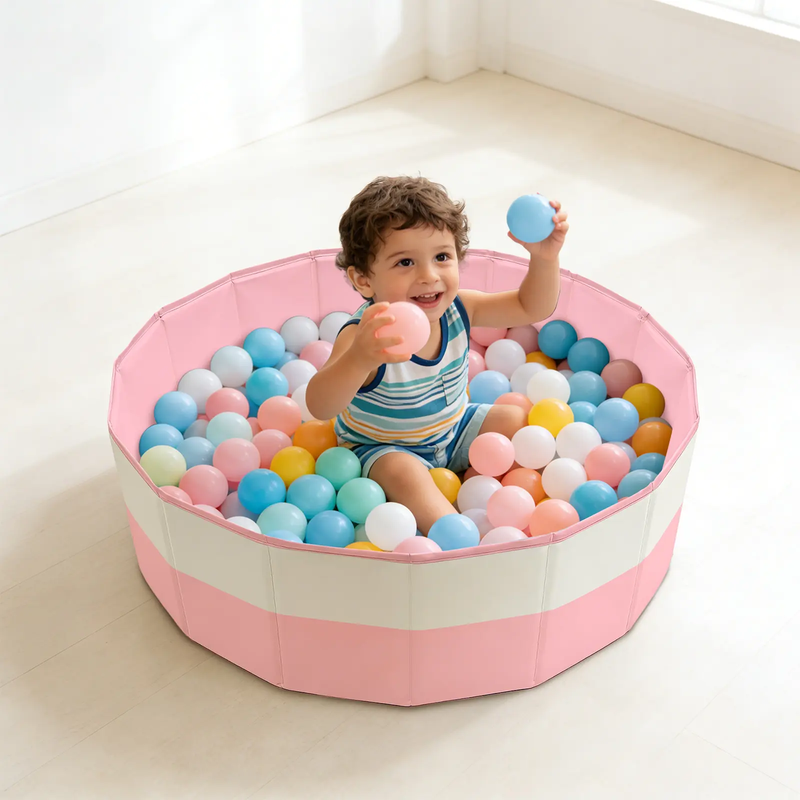 1Pc Stylish Color-Blocked Foldable Baby Ball Pit NOT Included Balls Multi-Purpose Portable Ball Pit For Babies Pets Indoors Outdoors