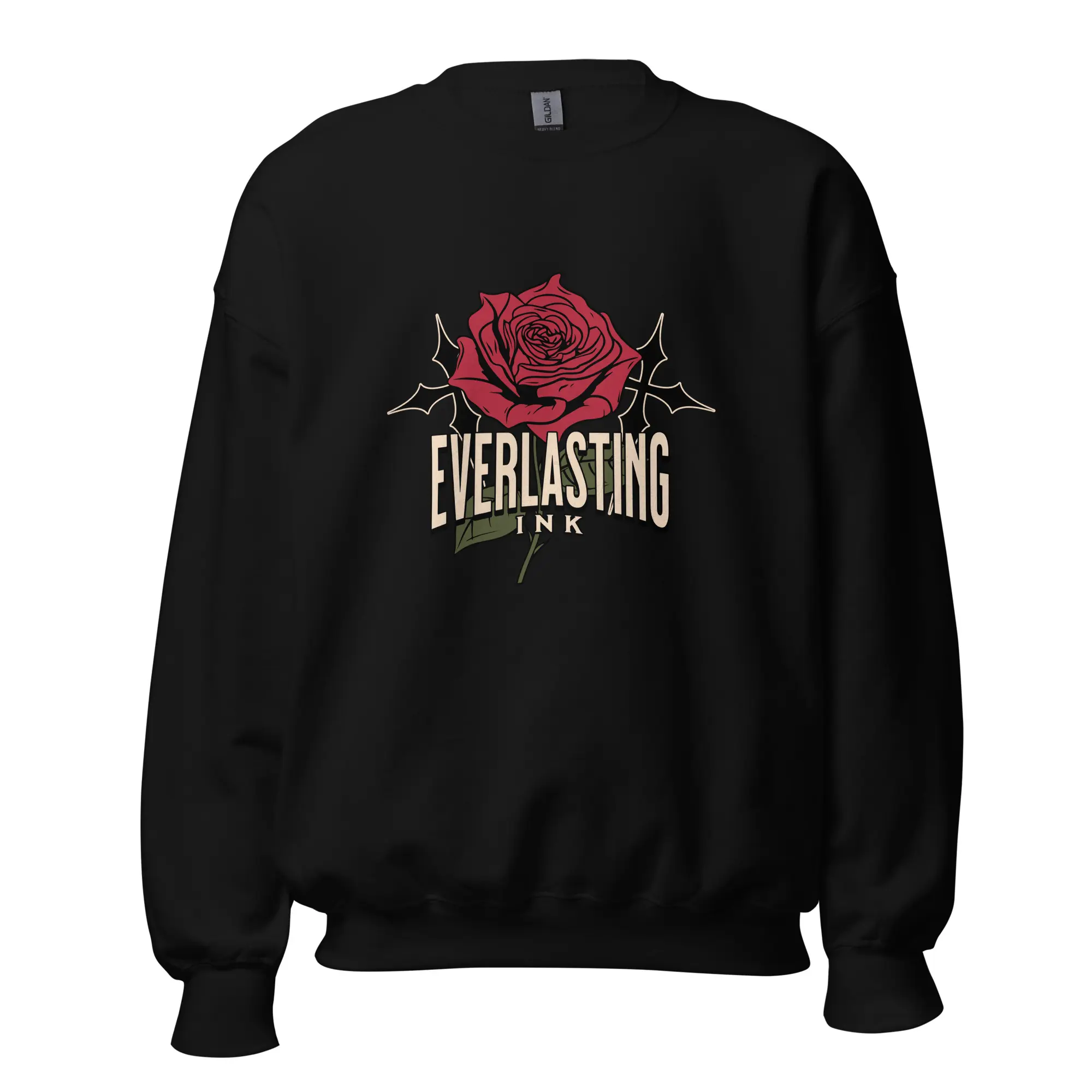 Everlasting Ink Sweatshirt - Unisex Crew Neck Tattoo-Inspired Graphic Pullover, Soft Black Long Sleeve, Comfortable Casual Streetwear for Tattoo Lovers, Fall Winter Fashion, Perfect Gift for Ink Enthusiasts