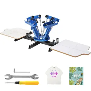 Steel Body 2-Station 4-Color Silk Screen Printing Machine, 360-Degree Rotatable Press, 21.2x17.7"/54x45cm Size, Dual-Layer Positioning Rotary Pallets for DIY T-Shirt Printing