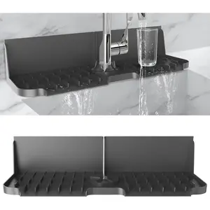 Silicone Kitchen Sink auto Drain Organizer, Kitchen countertop and Sink Splash Guard.Kitchen Sponge Rack and organizing Shelf，Suitable for Cleaning Tools, dispensers, Bottles, Cups (Black)