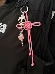 Pink Lotus Fortune Knot Keychain: Handmade Chinese Lucky Charm