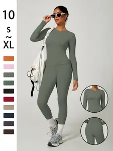 Women's Simple Solid Color Sporty Top & Pants Set, Perfect for Daily Yoga Activities, Comfortable and Stylish Workout, High Waist Sports