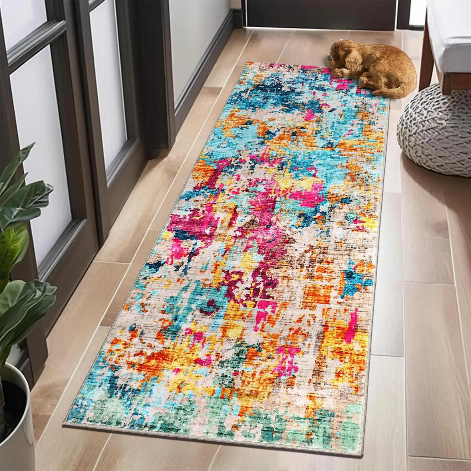 GARVEE 2x6 Runner Rug Washable, Colorful Modern Abstract Kitchen Runners for Hallway Laundry Room, Ultra-Thin Soft Non-Slip Rug Runners for Entryway Bedroom (Colorful Multi, 2'x6')