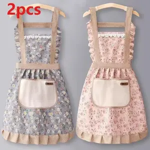2 Piece Floral Princess Cute Apron Set with Pockets, Adjustable H-Strap Design, Includes Handbag, Ideal for Kitchen Baking, Cooking, Restaurant Use