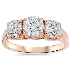 2ct 3 Stone Diamond Engagement Ring 14K Rose Gold