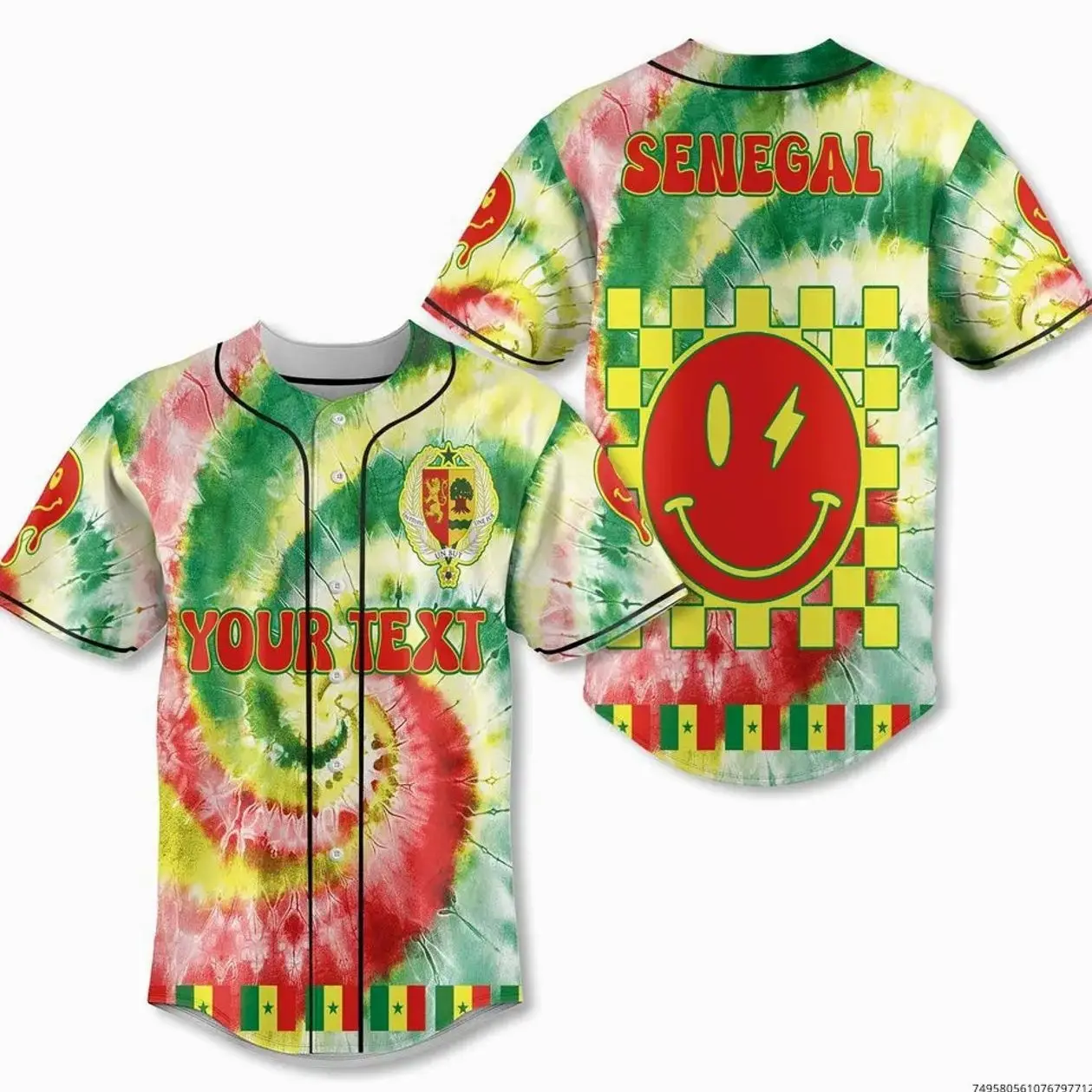 Senegal Baseball Jersey Custom Tie Dye Style
