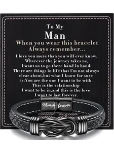 1 Pc Mens Bracelet To My Man, Leather Braided Bracelet Gift for Him Love You Forever Mens Husband Boyfriend Couple Valentines Day Birthday Gift