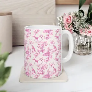 Pink Corgi French Toile de Jouy Mug - Elegant Toile Coffee Cup for Corgi Mom Corgi Welsh Pembroke Gifts Dog Lover Mug Ceramic Tea Cup