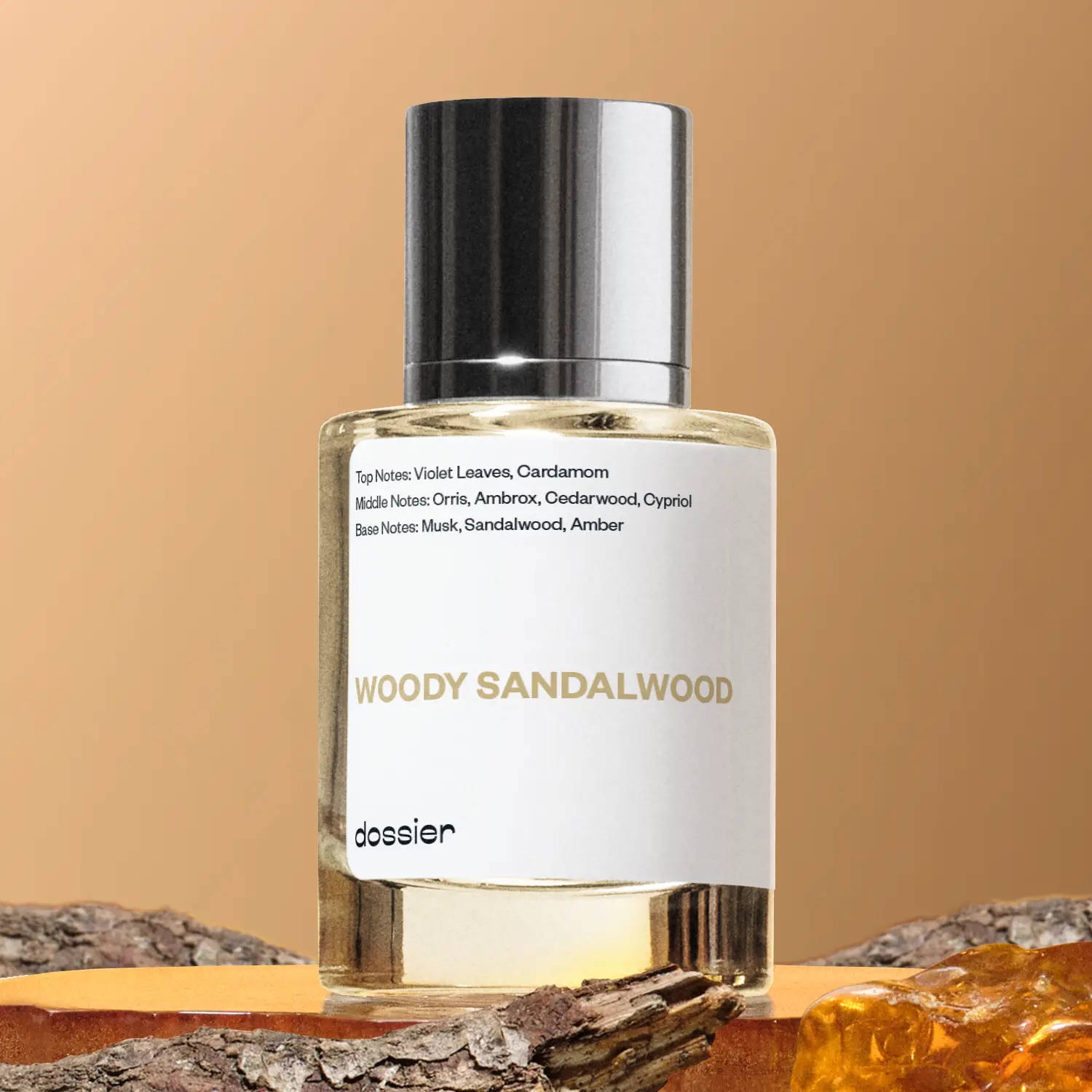 Woody Sandalwood, Dossier, Unisex Perfume, Eau de Parfum, 50ml-100ml, Violet Leaves, Cardamom, Sandalwood, Cedarwood, Musk, Amber