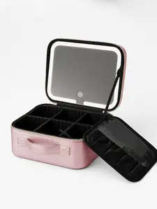 1pc  New ladies' makeup bag with mirror, large capacity, high-end feel, portable storage bag, zipper closure, fashionable, casual and simple, suitable for business trips, commuting, ladies' makeup bag, Cosmetic Bag