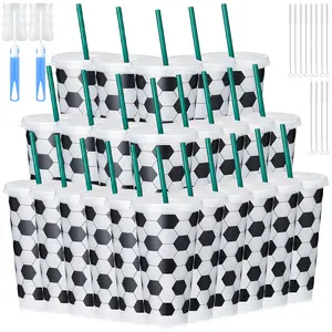 24pcs Football-Print PP Water Cups, Unique Pattern Design with Both Style and Practicality. Perfect for Family Gatherings, Birthday Parties, Fitness & Office Hydration, Suitable as Beverage Cups, Coffee Cups, Juice Cups & Soda Cups