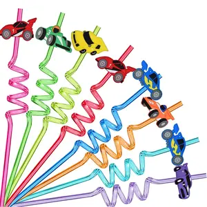 8count Race Car Party Straws Racecar Reusable Plastic Drinking Straws Kids Crazy Straws Racing Birthday Party Supplies Party Decor