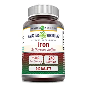 Amazing Formulas Iron as Ferrous Sulfate Supplement | 65 Mg | 240 Tablets | Non-GMO | Gluten Free | Made in USA