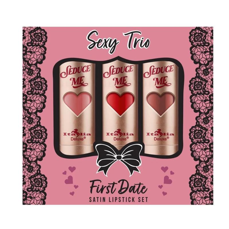 Italia Deluxe Sexy Trio Satin Lipstick Set - Silky Soft Moisturizing Lipsticks in Assorted Colors - Affordable Makeup Cosmetic
