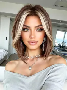 Short Bob Wig with Highlights, 12-Inch Heat-Resistant Synthetic Hair, Natural Look for Women, Suitable for Office, Daily Wear, Parties, Premium Synthetic Wigs, Synthetic Material Wigs