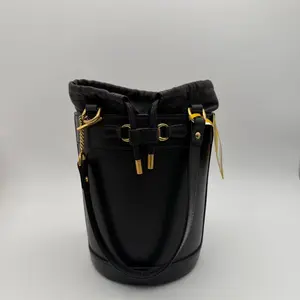 Pre-owned GUCCI RL Saffiano Leather Drawstring Mini Bucket Bag 22651958