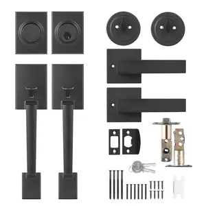 【fathersdaygift】Double Door Handle Set Double Door Lock Set Matte Black Square Door Lever 【fathersdaygift】Double Door Handle Set Double Door Lock Set Matte Black Square Door Lever