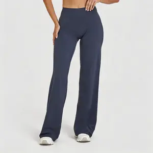 Aoysky Women's Buttery Soft No-Front-Seam Workout Leggings, Straight-Leg Stretch Yoga Pants with Side Pockets