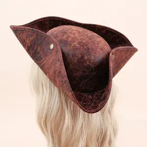 Classic Triangle Pirate Hat, Vintage Worn Texture, Soft Comfort, Colonial Style, Halloween, Role Play, Carnival, Theater, Adult Steam Punk