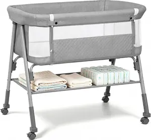 3-in-1 Baby Bassinet, Bedside Sleeper for Newborn, Portable Baby Crib with Breathable Mesh, 4 Adjustable Heights, Mattress, Storage Basket & Lockable Wheels, CPSC Certified, Grey