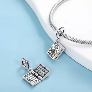925 Silver-plated Holy Bible Jewelry Charm, DIY Bead fits for Necklace Bracelet, Perfect Gift for Christians
