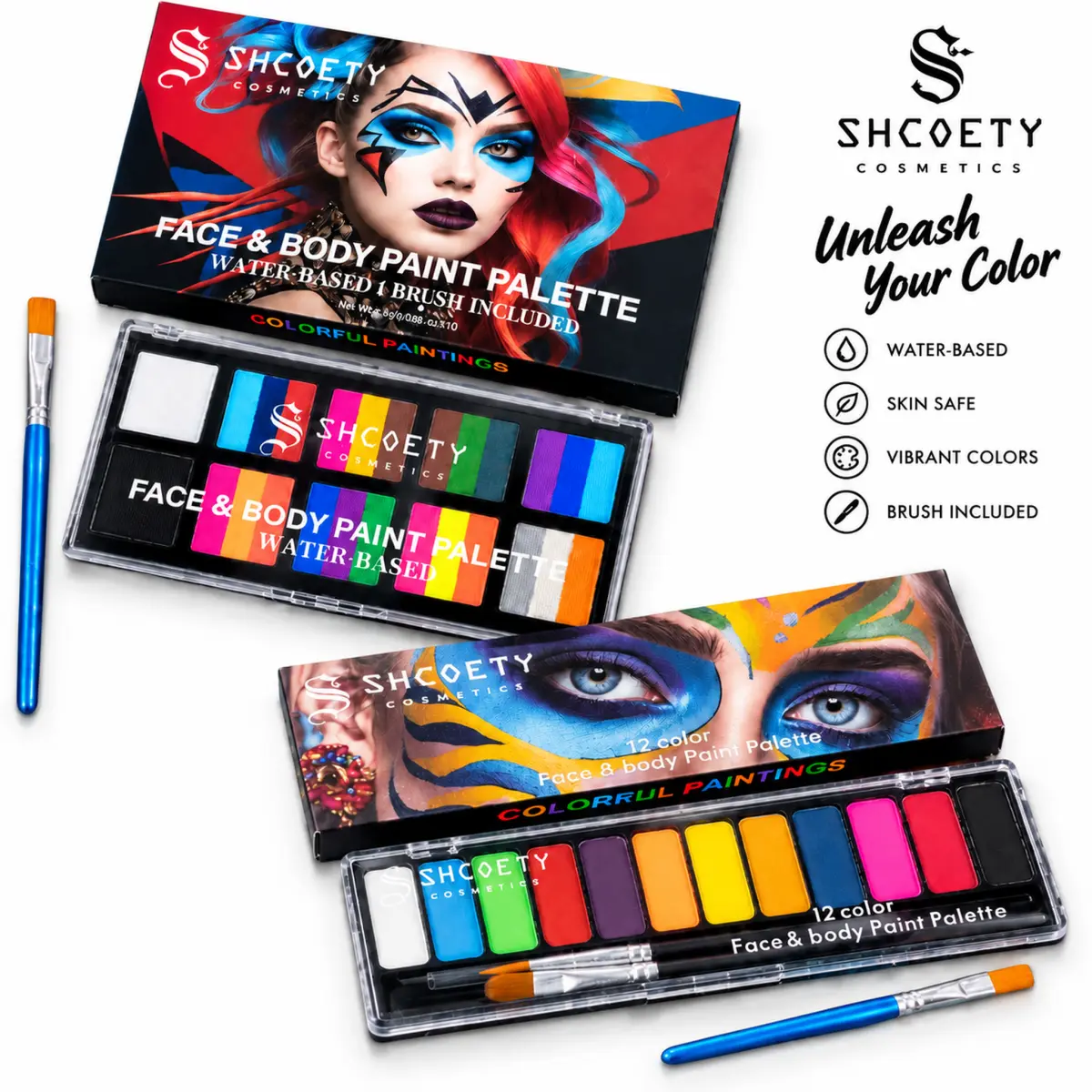 SHCOETY 10 Grid Rainbow Strip Face & Body Paint, Water-Soluble Stage & Theater Makeup
