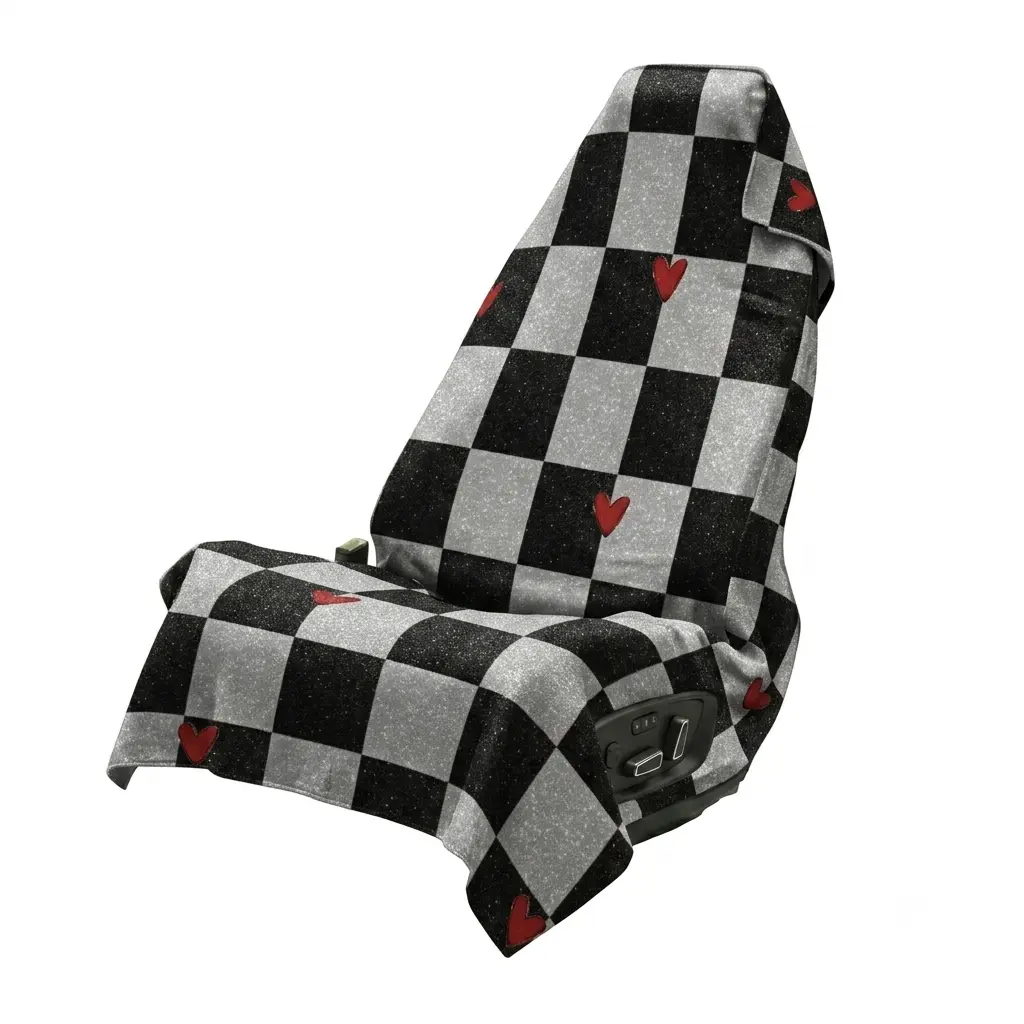 Checkered Car Seat Cover Cute Red Hearts Seat cover