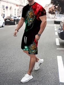 two-piece set men's regular fit animal print tee & shorts set, casual short sleeve t-shirt & shorts, men's summer clothes, menswear