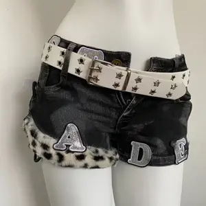Y2K Studded Low Rise Denim Shorts – Black Bodycon Hot Pants for Women Summer 2026