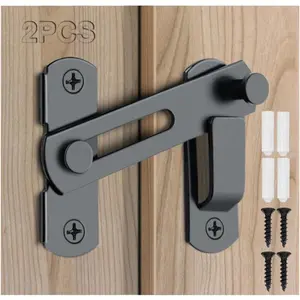 2PCS Barn Door Lock, 180 Degree Flip Sliding Barn Door Latches, Gate Latch for Barn Door, Sliding Door, Pet Door, Garage, Bathroom, Window, Outdoor(Black)