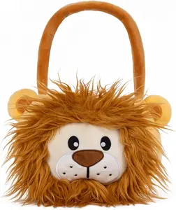Lion Easter Basket for Kids Cute Plush Empty Bucket with Foldable Ears Handle Egg Hunt Tote Candy Bag Basket for Boys Girls Teens Gift Easter Decor Yellow