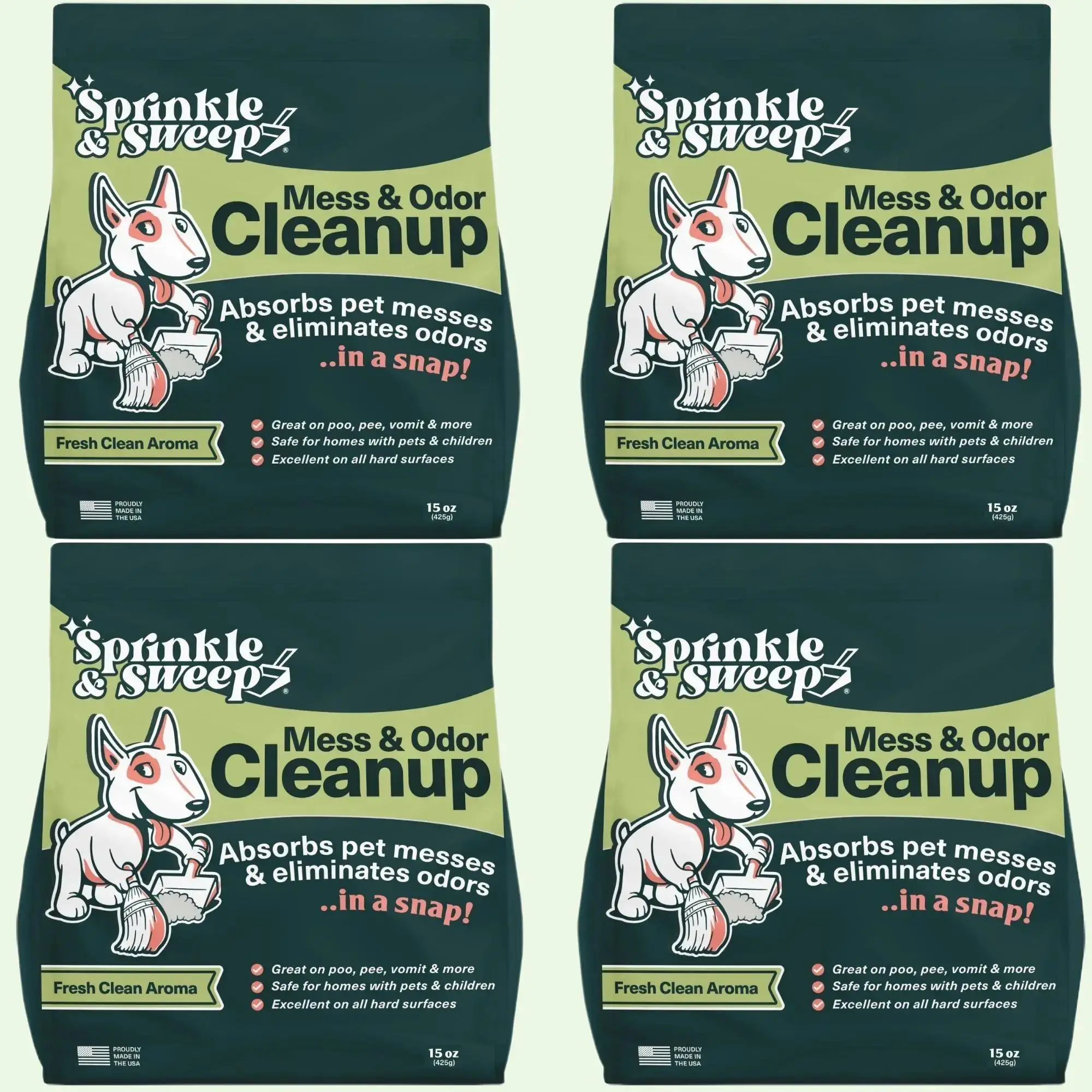 Sprinkle & Sweep 4-Pack Mess & Odor Cleanup - Bulk Savings, Quick Pet Accident Solution