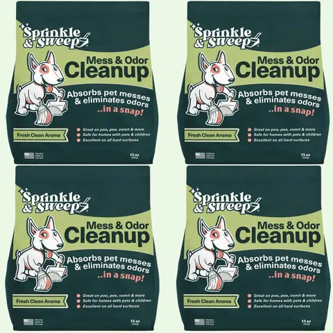 Sprinkle & Sweep 4-Pack Pet Mess & Odor Cleanup Powder, Quick & Easy Pet Accident Cleaner, Powerful Odor Control, Bulk Value Pack