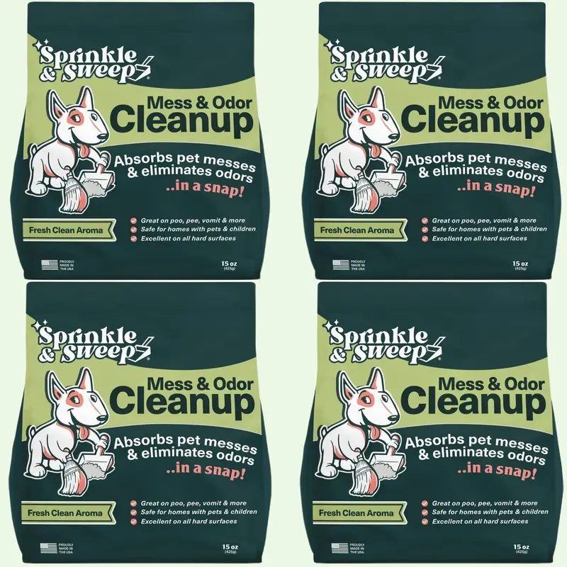 Sprinkle & Sweep 4-Pack Pet Mess & Odor Cleanup Powder, Quick & Easy Pet Accident Cleaner, Powerful Odor Control, Bulk Value Pack