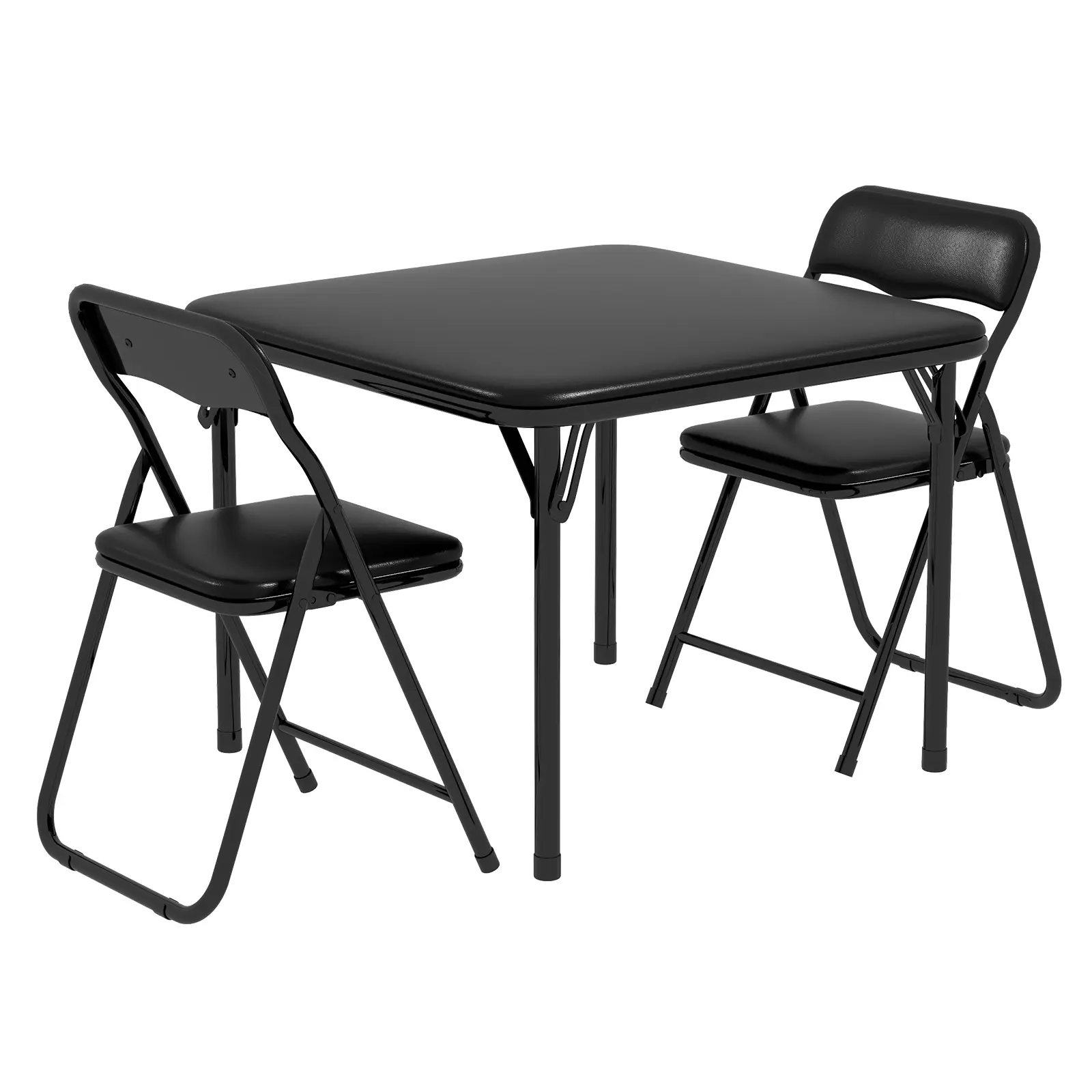 Indoor 3-Piece Folding Table+Chairs Convertible Set - 24"d x 24"w x 20"h, PU Leather Cushion, Sponge Padding, Antislip Feet, Rust-resist Steel Frame, Portable No-Assembly RV/Dorm Space Saver for Board Games, Reading