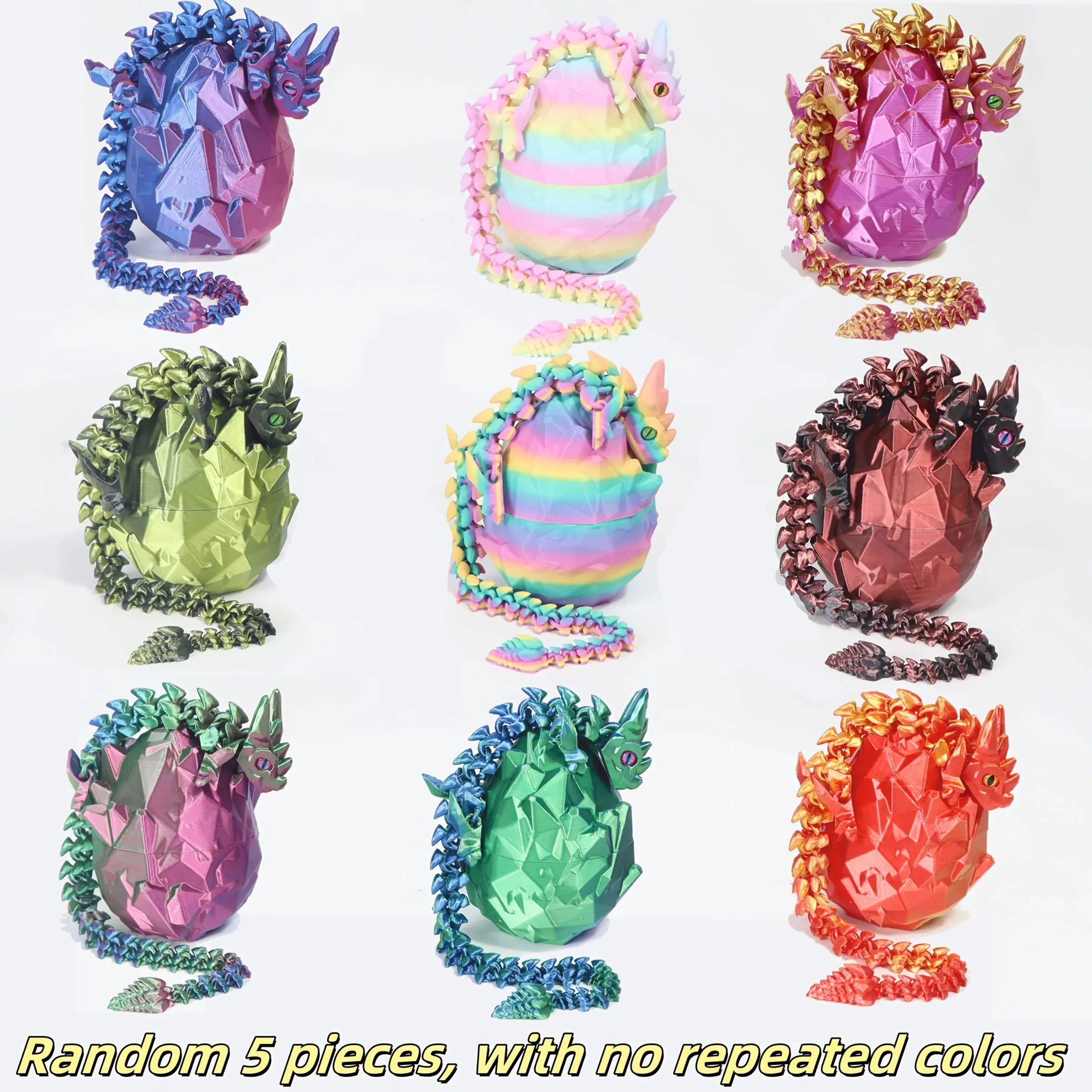 5pcs Crystal Dragon Egg Set, Perfect Party Gift, Moving Joints, Real Eyes, Office Desk Stress Toy, Novelty Prank Toy, Decorative Home Decor, Stress Relief, Miniature Set