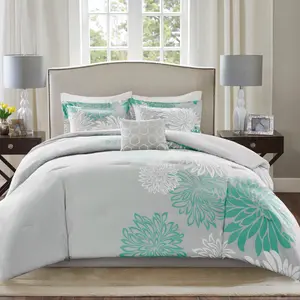 5 Piece Comforter Set, Floral and Leaf Pattern, Coordinating Pillows, Ideal for a Comfortable Sleep