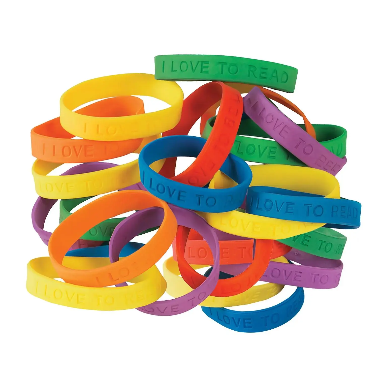 7 1/4" I Love to Read Classic Solid Color Rubber Bracelets - 24 Pc.